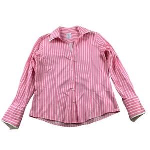 Brooks Brothers 346 Shirt Women 8P Pink Stripe Stretch Cotton Fitted Button Down